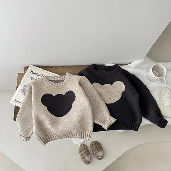 Модный милый свитер для мальчиков от 0 до 3 лет для новорожденных девочек с мультяшным медведем, вязаные топы, осенне-зимний пуловер, свитера, одежда для малышей