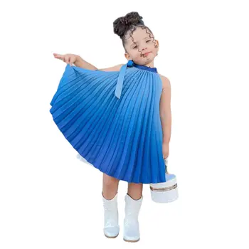 Летнее повседневное платье для девочек от 1 до 8 лет, одежда на подтяжках без рукавов, синяя одежда для девочек, подарок для принцессы на свадьбу