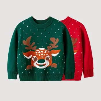 Рождественские вязаные свитера для девочек, осень-зима, Рождественский Теплый пуловер, детская одежда, Новый детский свитер с рисунком олененка из мультфильма 2023