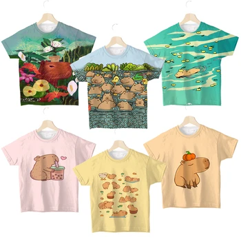 Детские футболки с изображением капибары для мальчиков и девочек, футболки с изображением животных 