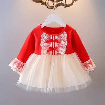 Осенние платья для маленьких девочек для малышей, милое платье принцессы с длинным рукавом и бантом на 1 год рождения, одежда для новорожденных девочек