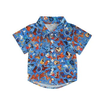 Летняя рубашка для мальчиков с мультяшным рисунком, детские топы с лацканами и короткими рукавами, детская верхняя одежда на пуговицах, Гавайские рубашки