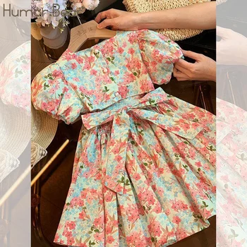 Платье в цветочек для девочек Humor Bear, Корейское новое летнее милое детское платье принцессы, Трендовый повседневный наряд от 2 до 6 лет