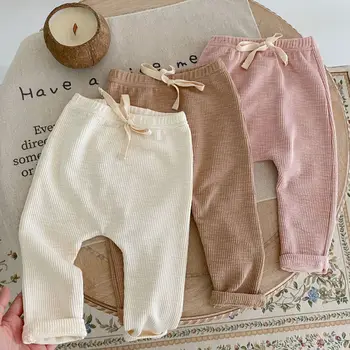 Хлопчатобумажные штаны для новорожденных от 0 до 3 лет, повседневные штаны для мальчиков и девочек, милые эластичные брюки для новорожденных, комплект одежды для брюк для новорожденных