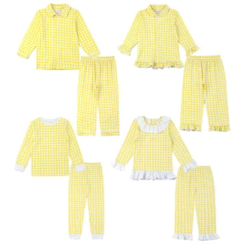 Дешевые Детские пижамы в желтую клетку для мальчиков и девочек, Хлопковые детские пижамы