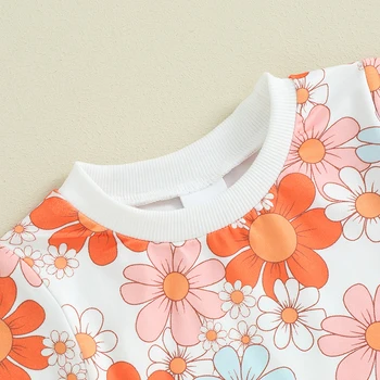 Летний комплект одежды для маленьких девочек с милым цветочным принтом, футболка с коротким рукавом, эластичный короткий костюм