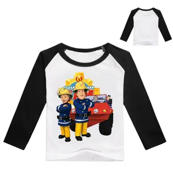Рубашка пожарного Сэма, футболка для мальчиков, Детская одежда с длинным рукавом, хлопковые топы для девочек, черные рубашки, детская одежда для девочек, весна-осень