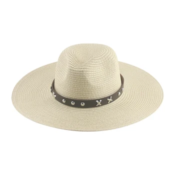 Beach Hat Hats for Women Straw Hats Big Brim 9.5cm Western Cowboy Khaki Beige Summer Outdoor Men Caps Women шляпа женская летняя