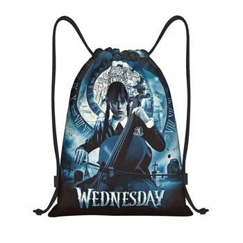 Изготовленные на заказ сумки на шнурке Wednesday Addams для покупок, рюкзаки для йоги, мужские и женские рюкзаки для спортзала Nevermore Academy Sports.