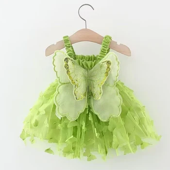Новая летняя детская одежда, Новое свадебное платье для девочек, элегантное вечернее платье с крыльями, милое пышное платье принцессы для девочек, детская одежда