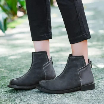 Birkuir/ Короткие сапоги из натуральной кожи в стиле ретро Для женщин, ботильоны, разноцветные ботинки с застежкой-молнией сзади, женские ботинки в стиле ретро на низком каблуке