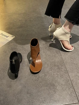 Женские сандалии с открытым носком, лето 2023, Новая персонализированная мода, молния сзади в елочку, высокие каблуки