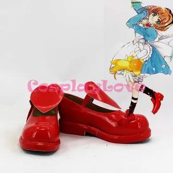 Cardcaptor Sakura Kinomoto Sakura Темно-красная обувь для косплея, Ботинки, сделанные вручную для рождественского фестиваля Хэллоуина CosplayLove