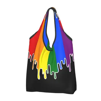 Сумки для покупок с изображением флага гей-прайда, изготовленные на заказ сумки через плечо для покупок, портативная радужная ЛГБТ-сумка большой емкости