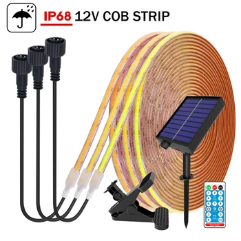 IP68 Водонепроницаемый COB LED Strip 12V Solar Power LED Strip Light с Дистанционной Гибкой COB Лентой для Внутреннего Наружного Бассейна