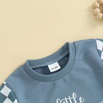 Одежда для маленьких мальчиков С коротким рукавом Топы и шорты с буквенным принтом в шахматном порядке Комплект Летней одежды для новорожденных