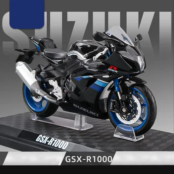 1шт Модель мотоцикла 1:12, Черный Автомобиль Suzuki GSX-R1000, Модель Автомобиля Из Сплава с Синими Колесами, Игрушечное Имитационное Украшение, Подарок Для мотоцикла