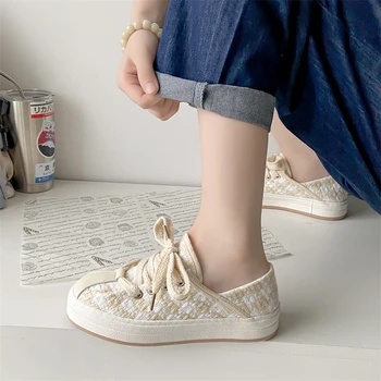 2023 Г. Парусиновая обувь с низким берцем, женская дышащая обувь на шнуровке для девочек, Chaussure Femme, Новые женские кроссовки Kawaii