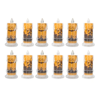 12ШТ Свеча на Хэллоуин Беспламенные свечи на Хэллоуин Декоративная светодиодная лампа-подсвечник