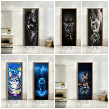 Наклейка с изображением курящего шимпанзе, плакат для двери, съемный ПВХ, настенное украшение для гостиной, настенная роспись, наклейка на дверь в коридор, ванную, Дом