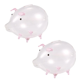 2X Свиньи-копилки, копилки для денег, копилка для монет, милый прозрачный стеклянный сувенир, подарок на день рождения для детей, дети-Розовый