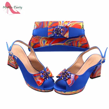 Комплект из итальянских дизайнерских туфель и сумки королевского синего цвета, удобные туфли на каблуке с открытым носком для вечеринки, Высокое качество, Новые поступления, 2024