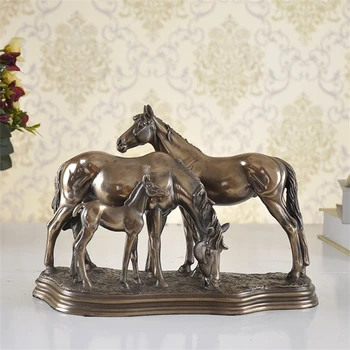 Семейная статуя пастбищной лошади из смолы и меди, бытовая скульптура Бронко, украшение для пони, декор для дома, подарок на день рождения для родителей