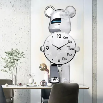 Настенные часы из кирпичного кирпича с мультяшным Медведем Креативные 3D Настенные часы с неправильной формой Медведя, Модный бренд, Дизайнерские Часы, Настенный Декор для дома