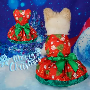 Рождественский костюм для домашних животных Рождественское платье для домашних животных Очаровательное украшение бантом Рождественское платье для домашних животных Праздничные платья для собак Очаровательные