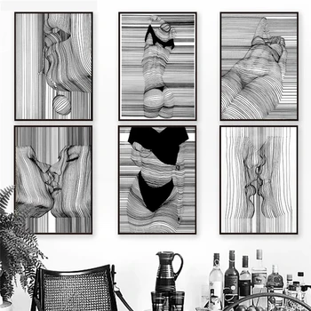 Абстрактная черно-белая картина на холсте Эскиз Линия Рисунок Волна Плакат и современные модные принты Настенные рисунки для домашнего декора