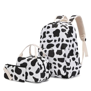 Рюкзак с принтом коровы и сумкой для ланча, рюкзаком для карандашей, школьными сумками для подростков