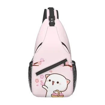 Мужской рюкзак-слинг через плечо Kawaii Mochi Cat Peach и Goma на заказ для путешествий