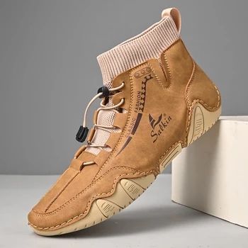 Кожаные Мужские Ботинки Ручной работы, Модная Дизайнерская Обувь, Мужские Кожаные Ботильоны, Мужская Обувь Для ходьбы, Дышащие Hombres Botas 2023