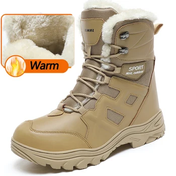 Зимние военные ботинки, Новые мужские плюшевые теплые зимние ботинки, хлопчатобумажная обувь для походов на открытом воздухе, Армейские ботинки, износостойкие ботинки для пустыни