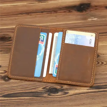 Мужской держатель для карт из натуральной кожи, винтажный минималистичный тонкий кошелек, коричневый маленький кошелек, кредитная карта, удостоверение личности
