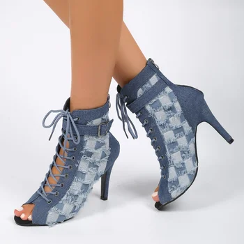 Женская обувь 2023, модные женские ботинки на шнуровке, Новая обувь с рыбьим ртом, ботильоны на шпильке для офиса и карьеры, zapatos