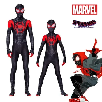 Черный костюм Человека-паука с маской Человека-паука Человек-паук в Стихах о пауке Майлз Косплей Костюм на Хэллоуин для детей и взрослых
