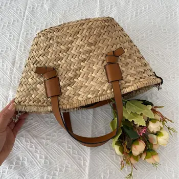 Тканая сумка-тоут, высококачественная наплечная соломенная сумка для пикника, женская сумка для путешествий, портативная пляжная сумка для отдыха на море, корзина ручной работы