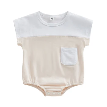 VISgogo Летний комбинезон для новорожденных Мальчиков и девочек с коротким рукавом Контрастного цвета, боди с карманами, повседневная одежда для младенцев