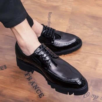 Новые мужские оксфорды, черные лоферы из лакированной кожи, мужская официальная обувь с круглым носком, деловая ручная работа, Бесплатная доставка