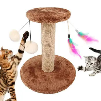 Кошачья башня с когтеточкой Вертикальный Когтеточка с пушистыми шариками и пером Двухслойная Сизалевая Кошачья Когтеточка Tower Cat