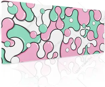 Розово-зеленый коврик для мыши, классный геометрический коврик для стола, нескользящая резиновая основа, прошитый край, большой коврик для мыши XL для ноутбука 31,5 × 11,8 дюйма