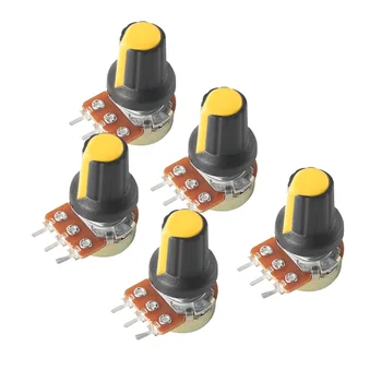 5 комплектов Линейного Поворотного Конического Потенциометра WH148 3Pin с Переменными Резисторами 1K-1M Ом 15 мм Вал с Цветными Ручками AG2, Гайками и Шайбами