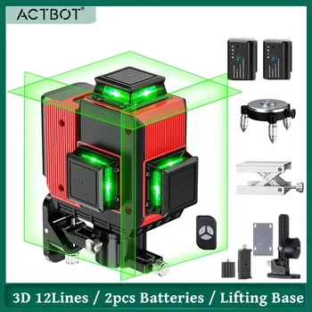 3D 12 линий Лазерный уровень Самовыравнивающийся 3x360 ° Зеленый Лазерный Уровень 2шт дисплей батареи импульсный режим Настенное крепление горизонтальный лазерный уровень