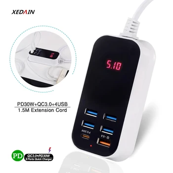 USB Зарядное Устройство Быстрая Зарядка Многопортовые Настенные Зарядные Устройства Адаптер Питания Быстрая Зарядка QC 3.0 PD 30 Вт Быстрая Зарядка Телефона C EU UK US Plug
