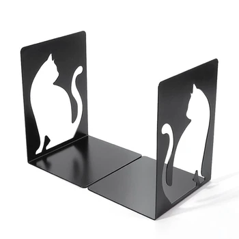 Подставки для книг, торцы для книг, торцы для полок, Прочная металлическая подставка для книжных полок черного цвета Для офисов - White Cat