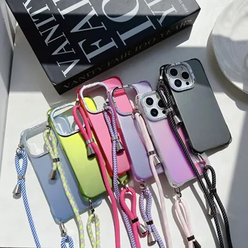 Роскошная модная четырехугольная подвесная веревка, защищающая от падения, цветной пылезащитный чехол для телефона iPhone 15 14 13 12 Pro Max, защитный чехол