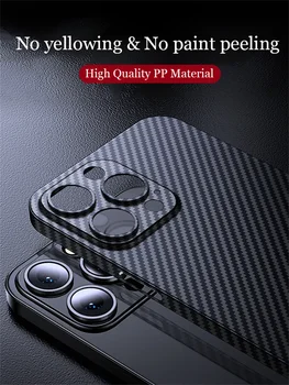 Матовый Чехол С Рисунком Из Углеродного Волокна Для iPhone 15 Pro 14 13 12 Mini 11 Pro Xs Max XR X6 6s 7 8 Plus SE Роскошная Задняя Крышка из Полипропилена толщиной 0,3 мм
